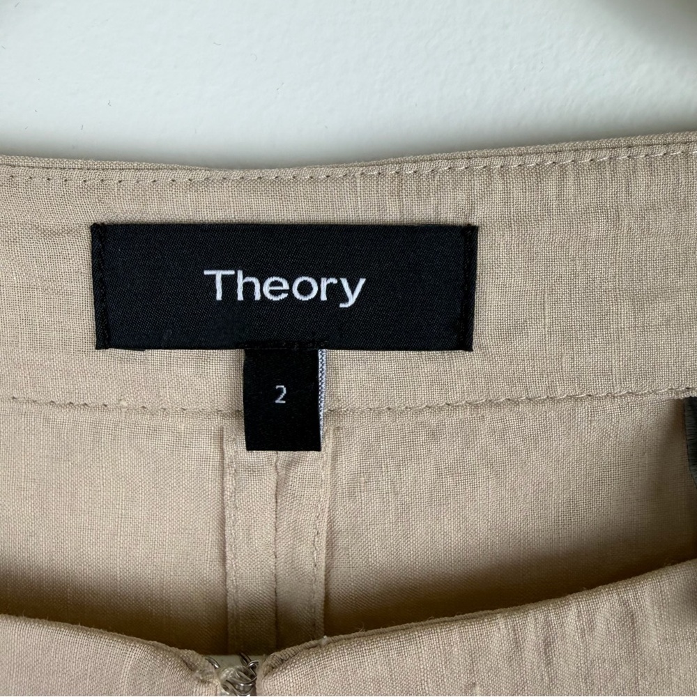 Theory Beige Linen Blend Shift Dress Minimalist Core Short Sleeve S - Picture 6 of 6